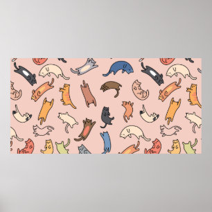 Póster Seamless pattern doodle cats,illustration