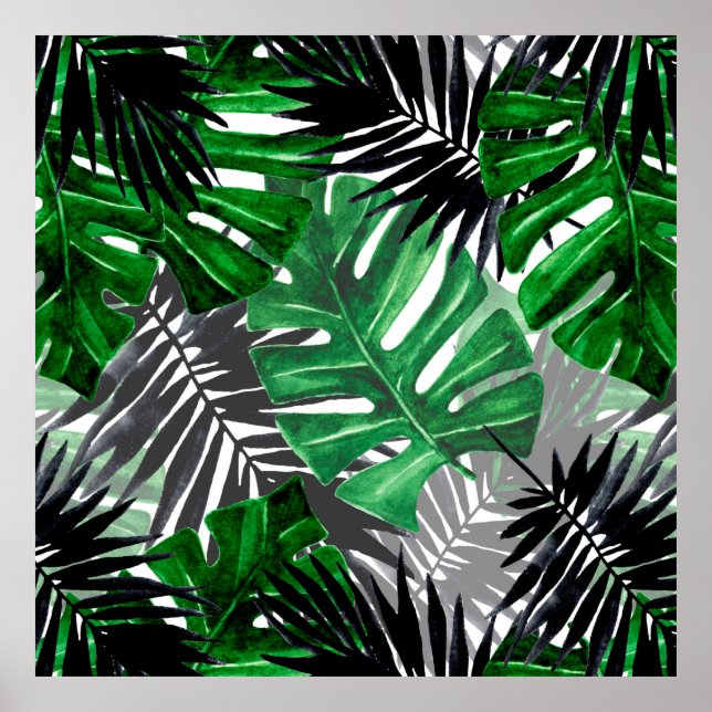 Póster seamless pattern of tropical leaves and elements o (Frente)