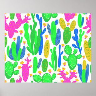 Póster seamless pattern with cactus on white background. 