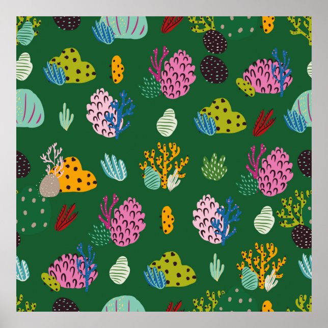 Póster Seamless pattern with corals branches and sea plan (Frente)