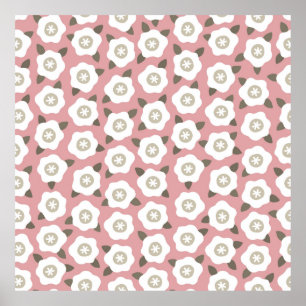 Póster Seamless pattern with cute flowers on pink backgro