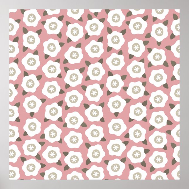 Póster Seamless pattern with cute flowers on pink backgro (Frente)
