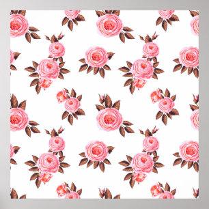 Póster Seamless pattern with english rosesbeautiful,black