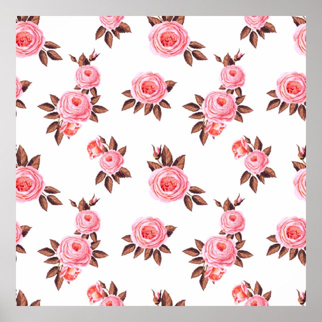 Póster Seamless pattern with english rosesbeautiful,black (Frente)
