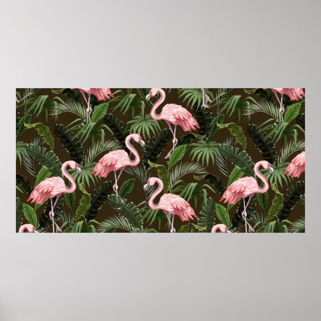 Póster Seamless pattern with flamingo and tropical leaves (Frente)