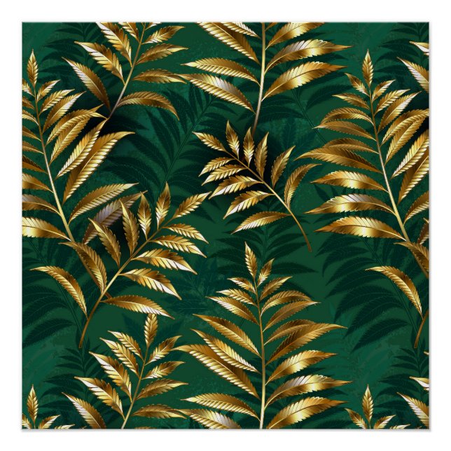 Póster Seamless pattern with golden ferns (Anverso)