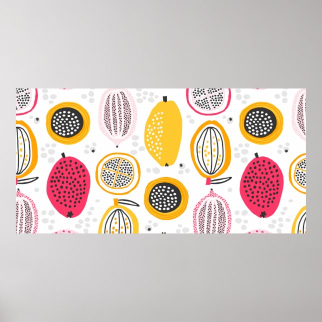 Póster Seamless pattern with hand drawn exotic fruits. Ab (Frente)