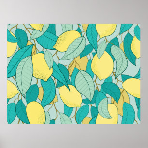 Póster seamless pattern with hand drawn lemon garden