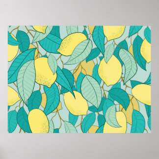 Póster seamless pattern with hand drawn lemon garden