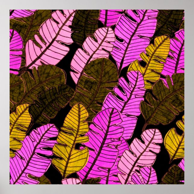 Póster Seamless pattern with hand drawn tropical leaves.  (Frente)