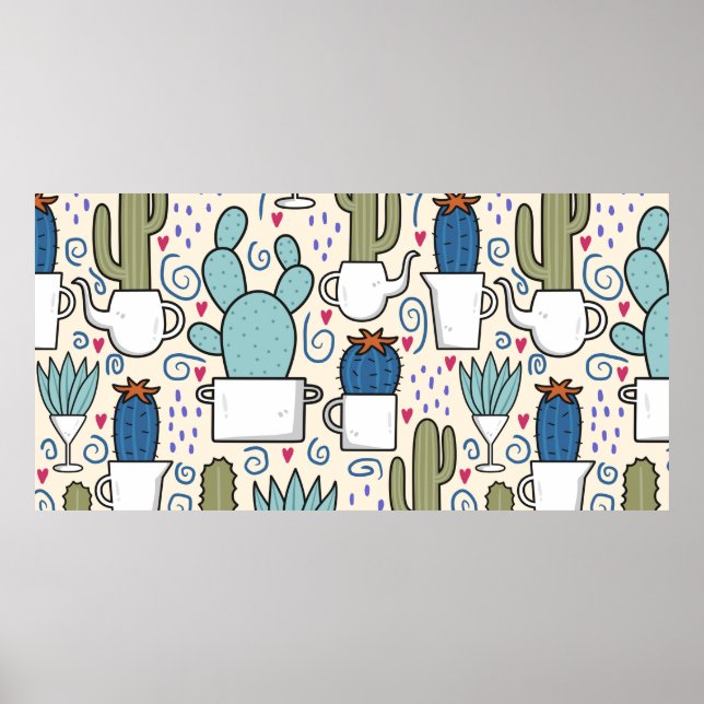 Póster Seamless pattern with llama, cactus hand drawn des (Frente)