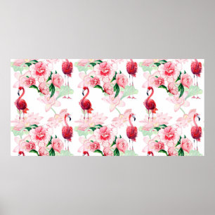 Póster Seamless pattern with pink flamingo