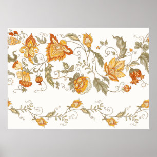 Póster Seamless pattern with stylized ornamental flowers