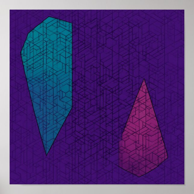 Póster Seamless Teal and Magenta Geometric Pattern (Frente)