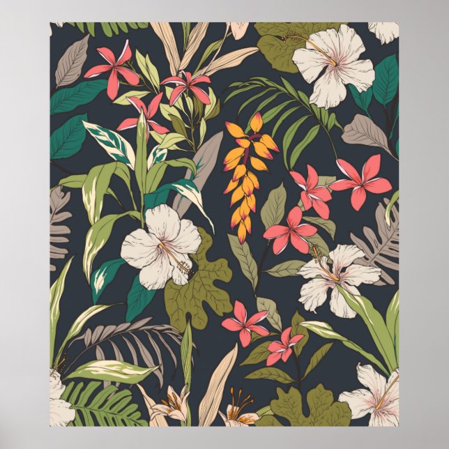 Póster Seamless tropical flower pattern background (Frente)