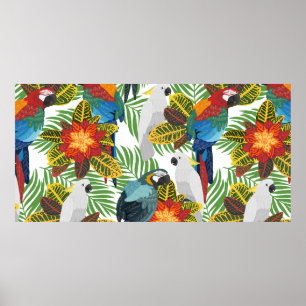 Póster Seamless tropical pattern with parrots. 