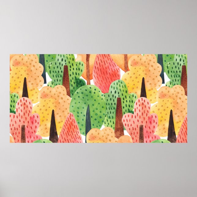 Póster seamless watercolor pattern of autumn trees (Frente)