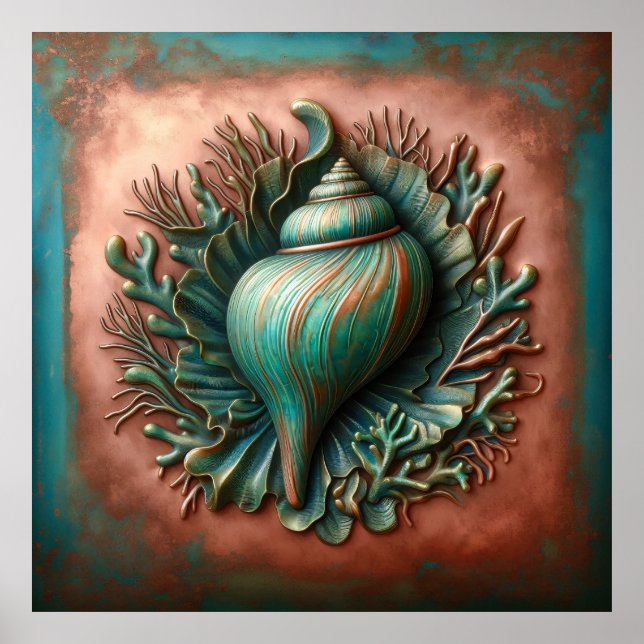 Póster Seashell Copper y Patina Beach House (Frente)