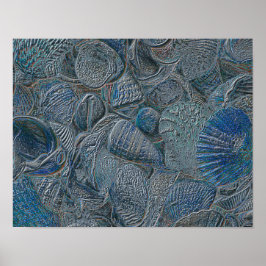 Póster Seashells Ocean Beach Blue Metallic Tema Náutico