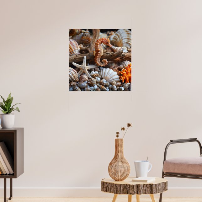 Póster Seashells Starfish Pearls Naranja Seahorse Sand (Salón 3)
