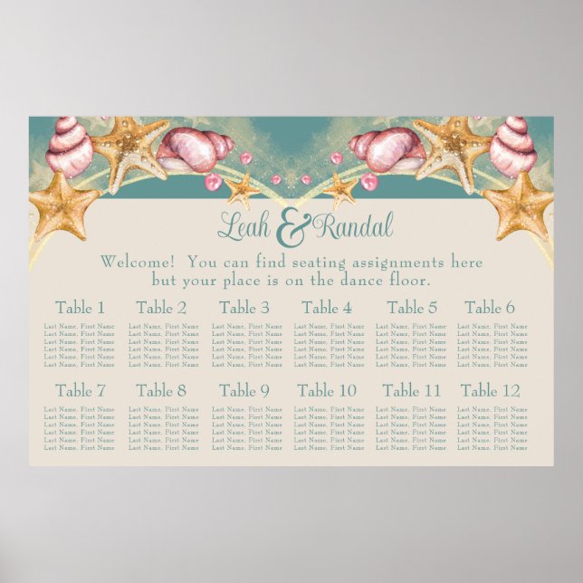Póster Seashells Wedding Seating Chart (Frente)