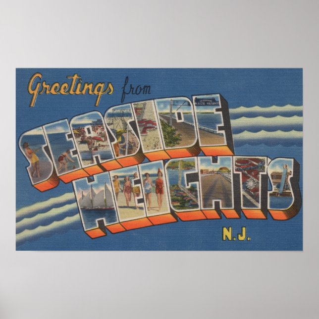 Póster Seaside Heights, New Jersey - Large Letter Scene (Frente)