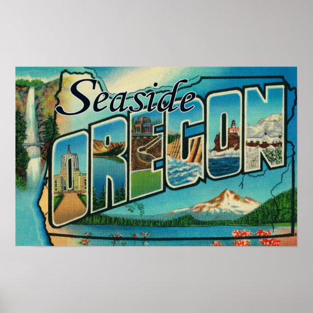 Póster Seaside, Oregon - Large Letter Scenes (Frente)