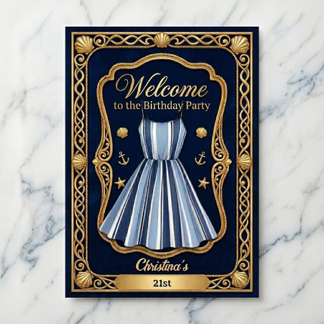 Póster Seaside Stripes Celebration Birthday (Grand welcome for your guests.)