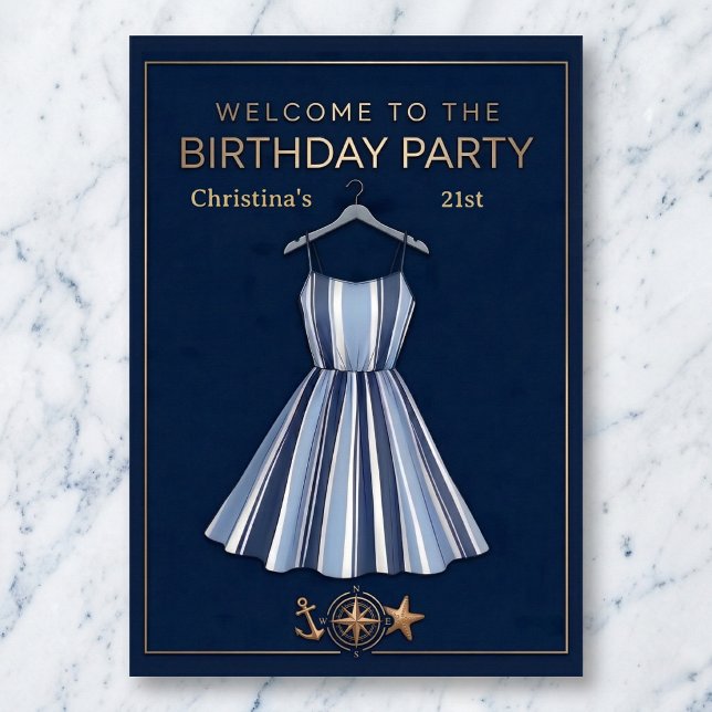 Póster Seaside Stripes Celebration Birthday Poster (Seaside elegance for your party.)
