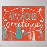 Póster Seasons Greetings<br><div class="desc">Celebrate the holidays with this cute watercolor design from Wildapple. Artist: Mary Urban.</div>