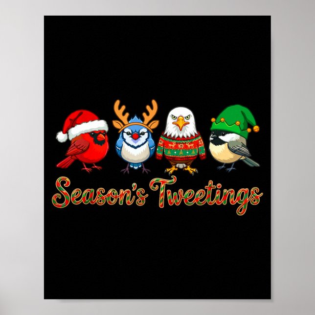 Póster Season's Tweetings Funny Christmas Birdwatcher Squ (Frente)