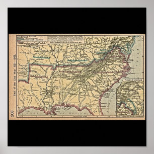 Póster Seat of Civil War, 1861- 1865 Map