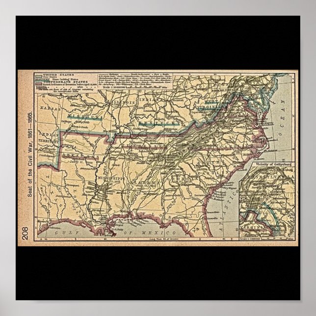 Póster Seat of Civil War, 1861- 1865 Map (Frente)