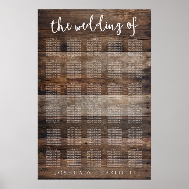 Póster SEATING CHART 251-300 | Rustic Wood Lemon Wedding (Frente)