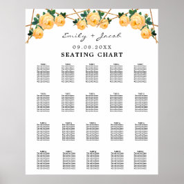 Póster Seating Chart Gold Geometric Orange Floral Wed 200