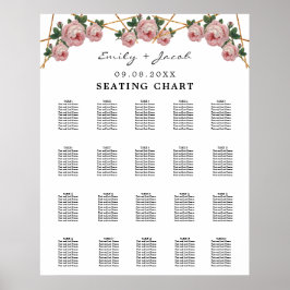 Póster Seating Chart Gold Geometric Pink Floral Wed 200