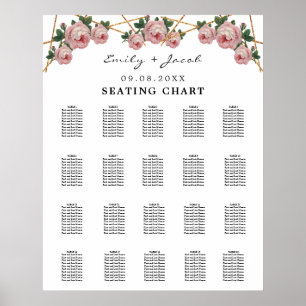 Póster Seating Chart Gold Geometric Pink Floral Wed 200