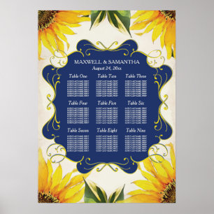 Póster SEATING CHART, Sunflower & Navy Blue