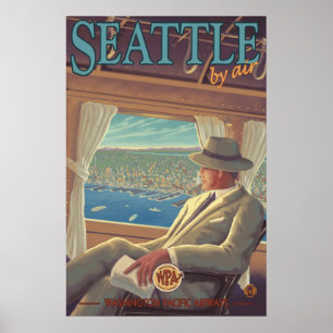 Póster Seattle By Air - Afiche De Viajes De Washington