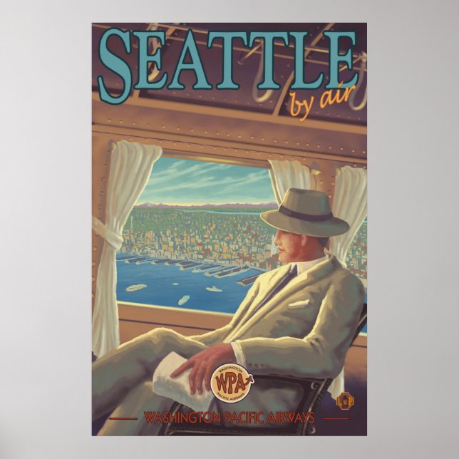 Póster Seattle By Air - Afiche De Viajes De Washington (Frente)
