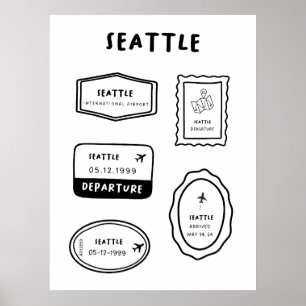 Póster Seattle - Colección de sellos de viaje Des minim