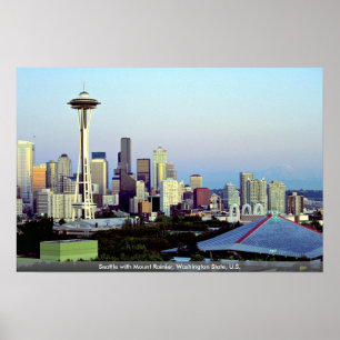 Póster Seattle con el Monte Rainier, estado de