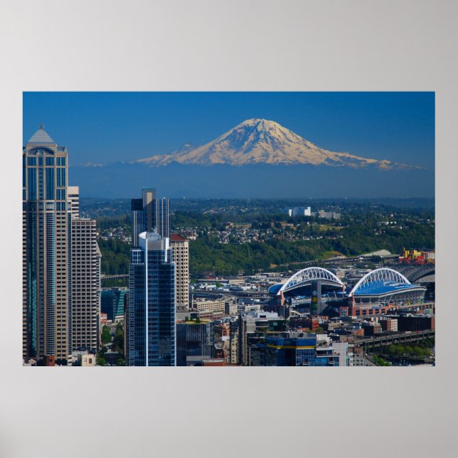 Póster Seattle con la fotografía del Monte Rainier (Frente)