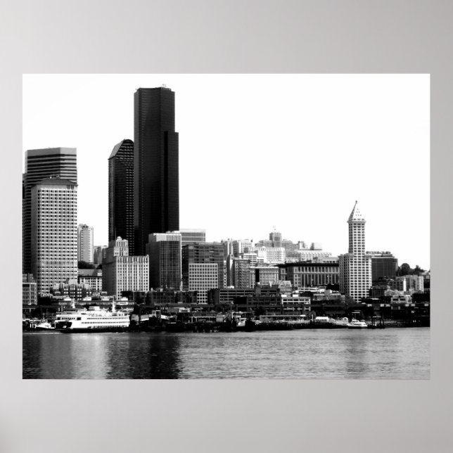 Póster Seattle en B&W (Frente)