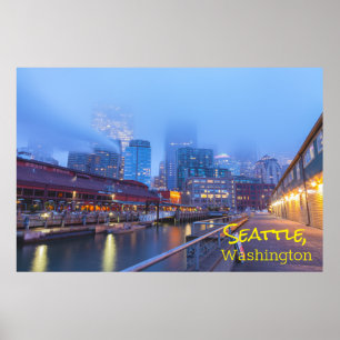 Póster Seattle en la mañana de la niebla