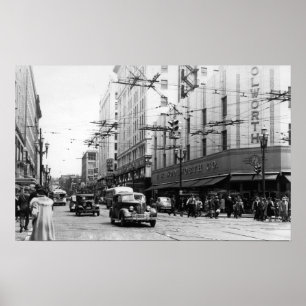 Póster Seattle, fotografía céntrica de la escena de la