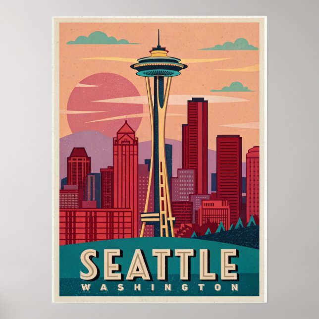 Póster Seattle - Línea aérea de Emerald City (Frente)