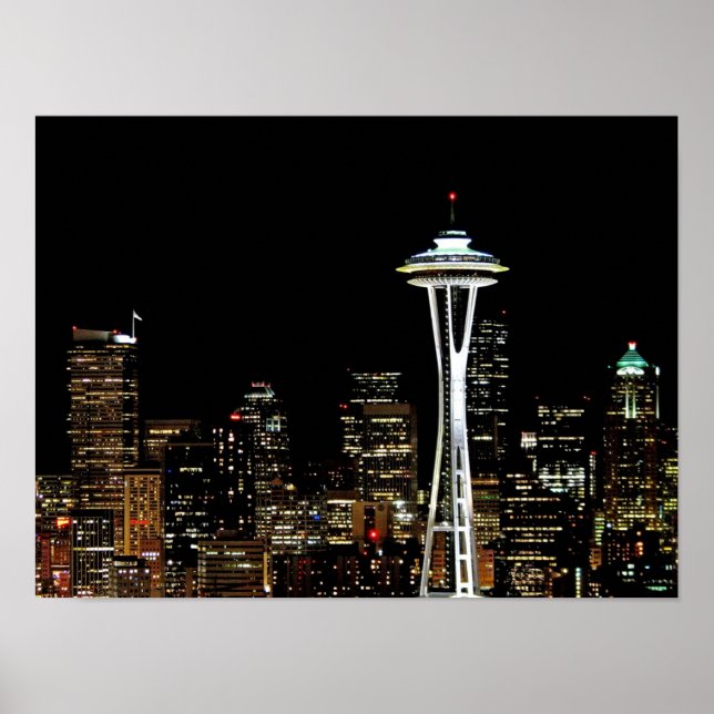 Póster Seattle skyline at night, with Space Needle. (Frente)