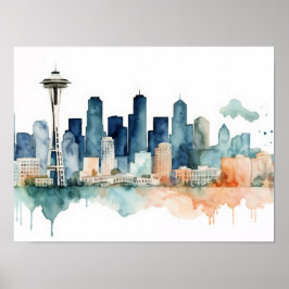 Póster Seattle Skyline in Watercolor hues