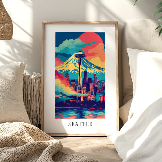 Póster Seattle Space Needle Skyline Poster